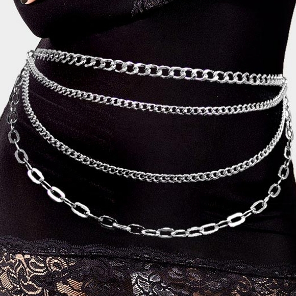 Silver Multi Layered Strand Metal Link Chains Belt Fashion Statement Accessories - Picture 3 of 3